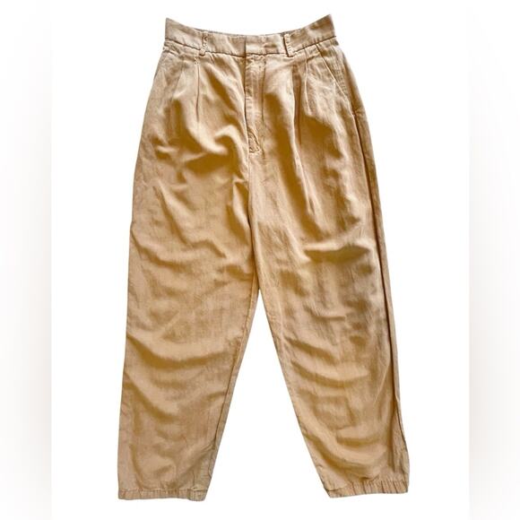 Zara Tan Pleated Lightweight Trouser Pants Size Small - Picture 1 of 9